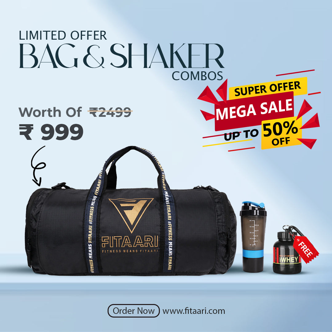 FitaariFitaari Premium Gym Bag And  Shaker Bottle WIth Whey And Pill Container