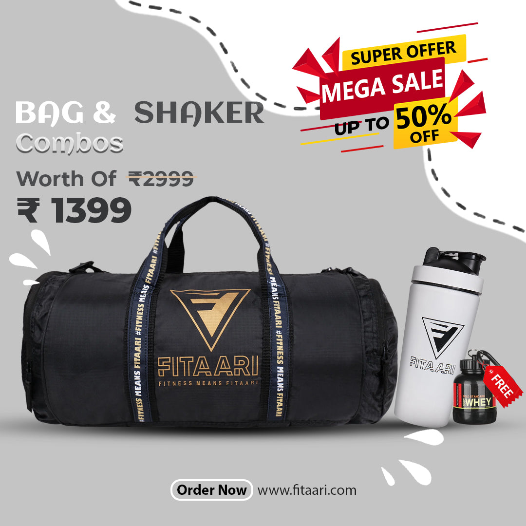 Fitaari Premium White Steel Shaker And Premium Gym Bag