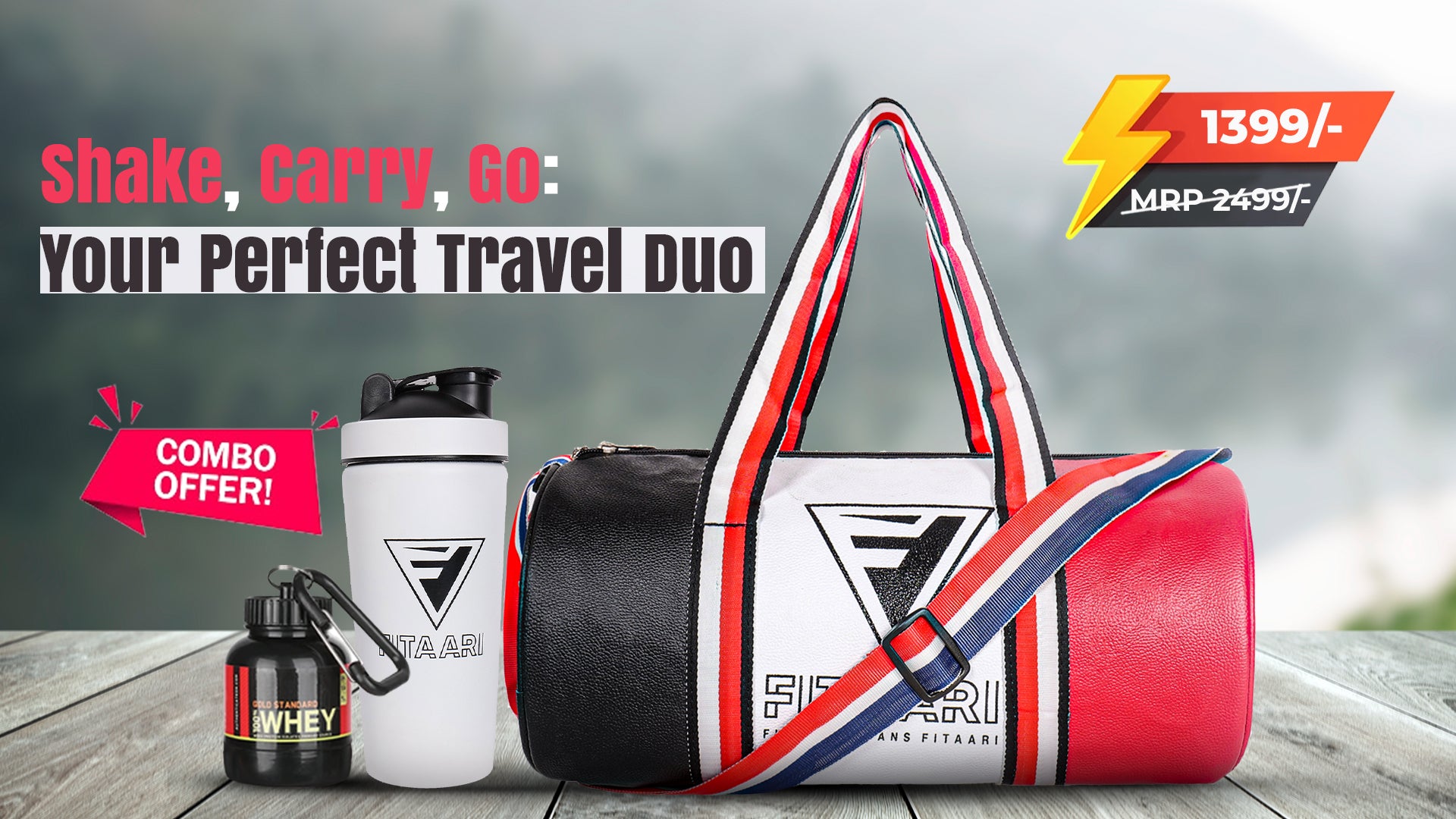 FITAARI PREMIUM White STEEL SHAKER AND PREMIUM GYM BAG