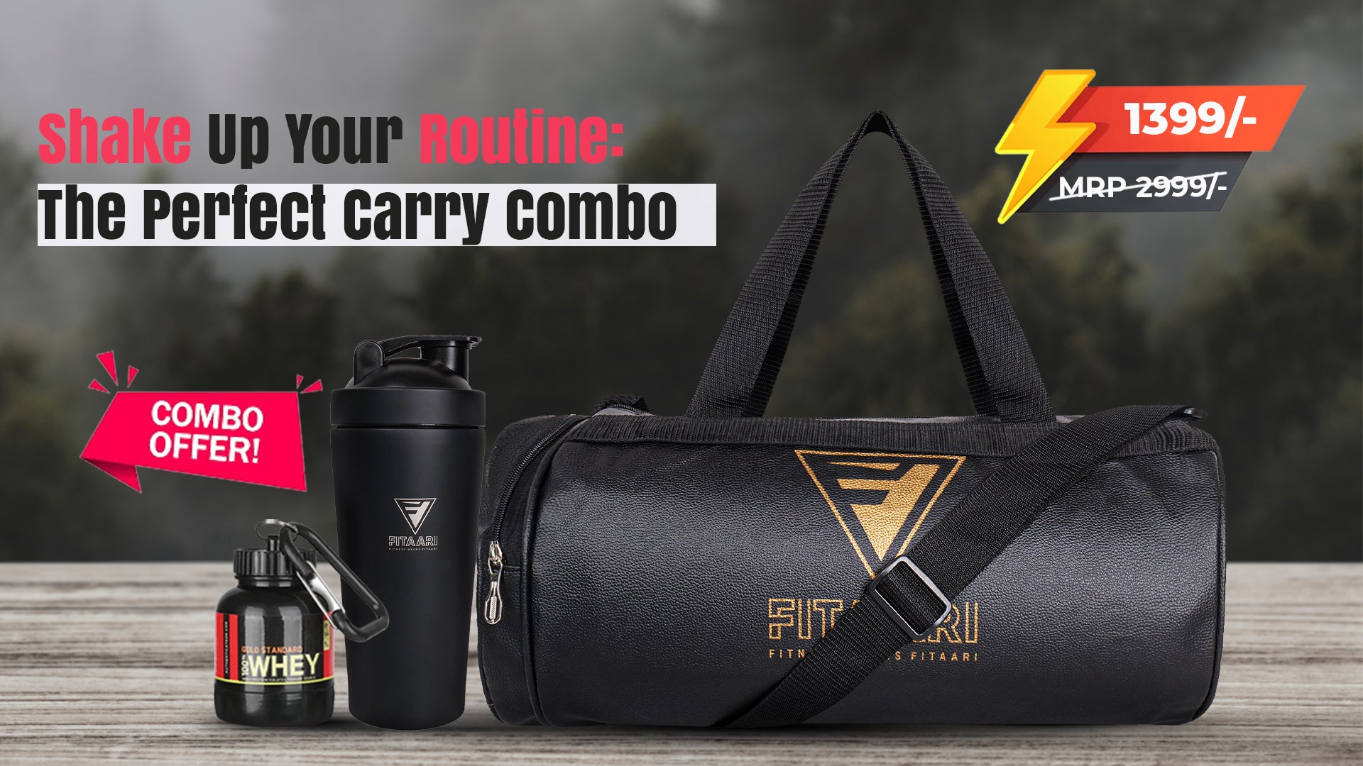 Fitaari Premium Black Steel Shaker And Premium Gym LeatherBag