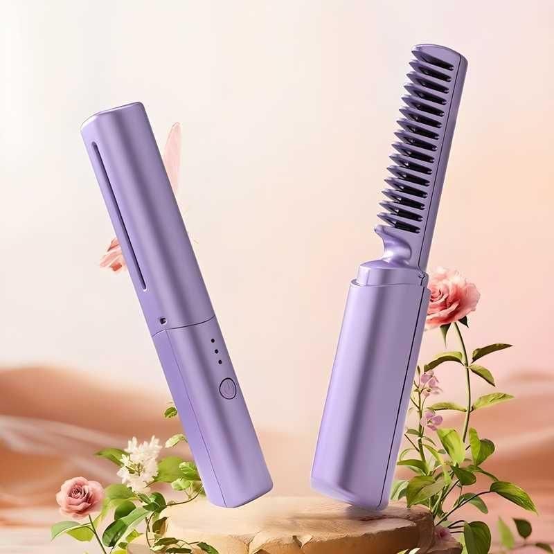 Fitaari Portable Mini Hair Straightener Cordless Rechargeable Mini Adjustable Hair Straightener Hot Comb