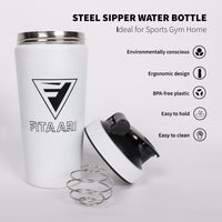 Fitaari Premium White Steel Shaker And Premium Gym Bag