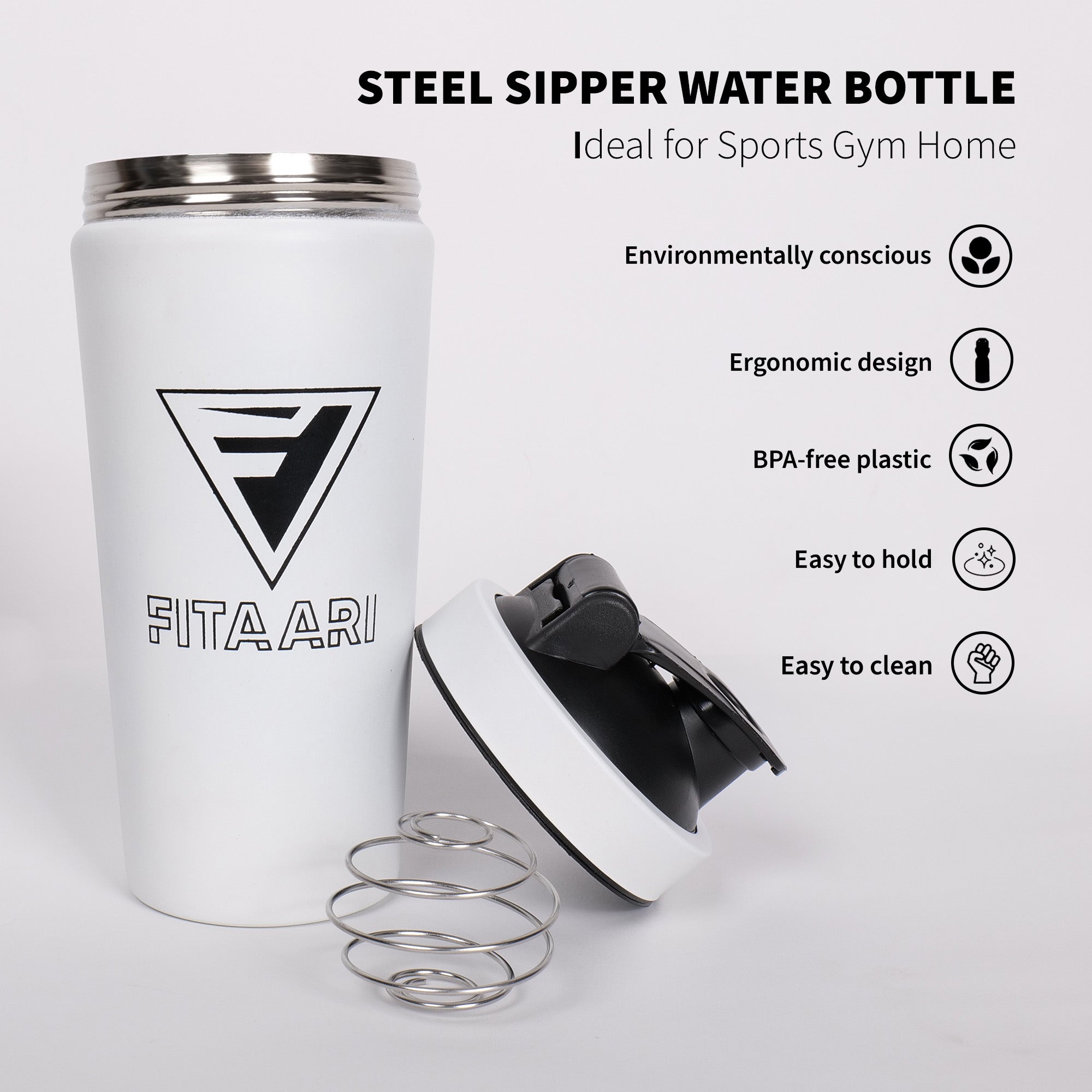 FITAARI PREMIUM White STEEL SHAKER AND PREMIUM GYM BAG