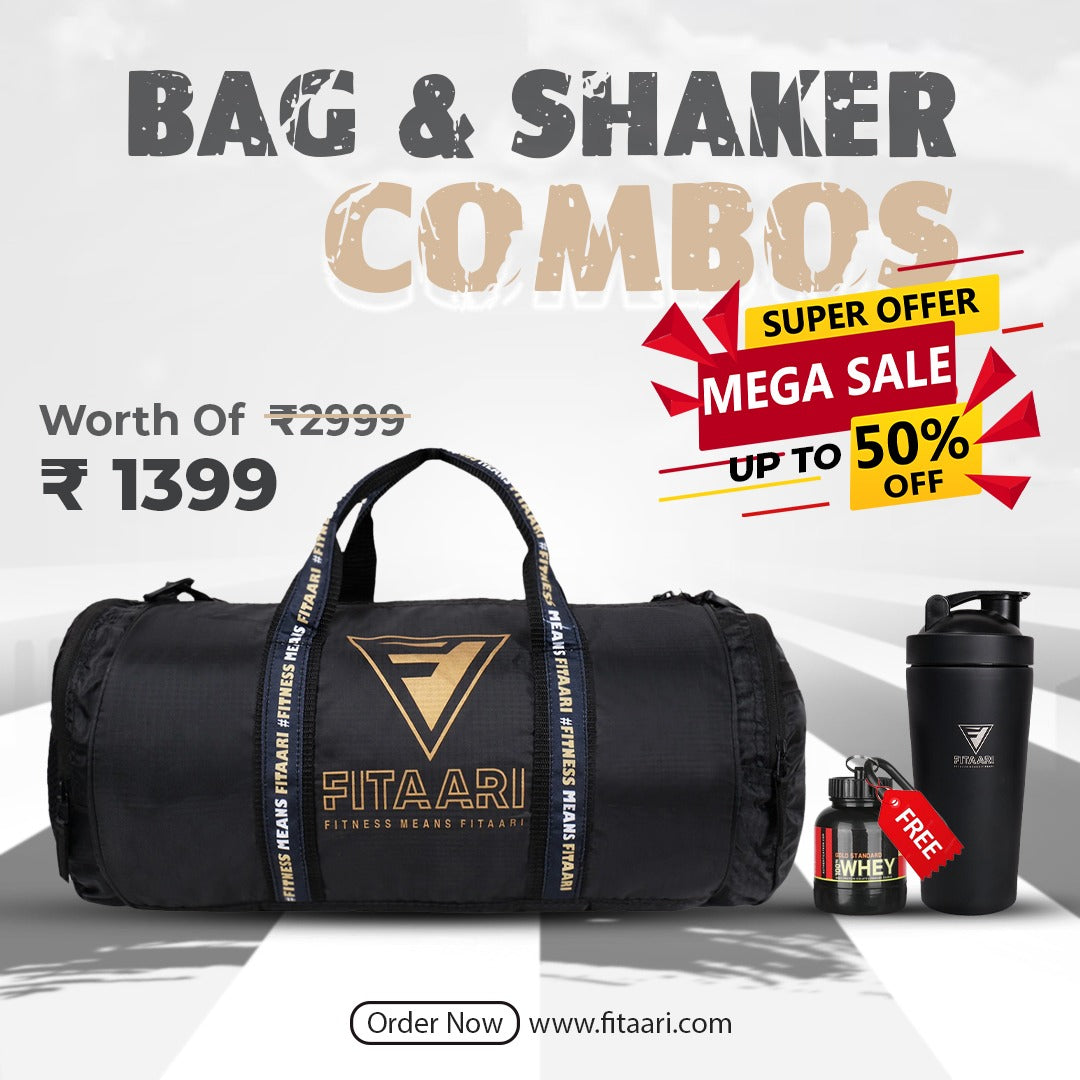 Fitaari Premium Black Steel Shaker And Premium Gym Bag