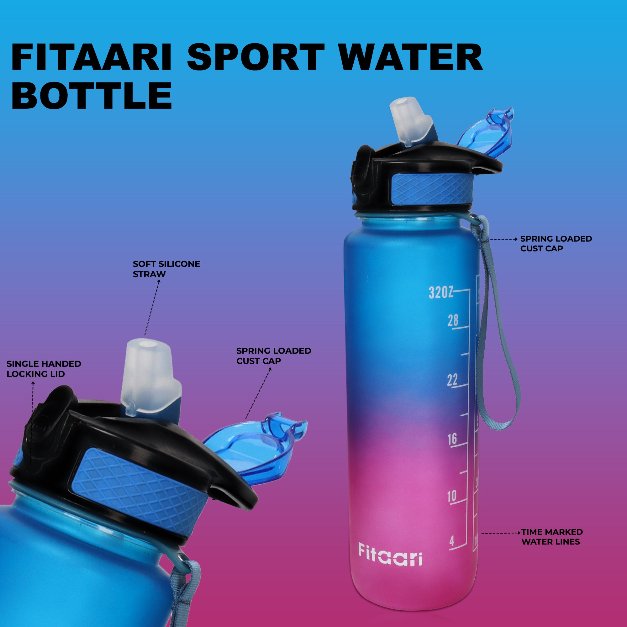 Fitaari  Premium Motivational Water Bottle, 1 Litre