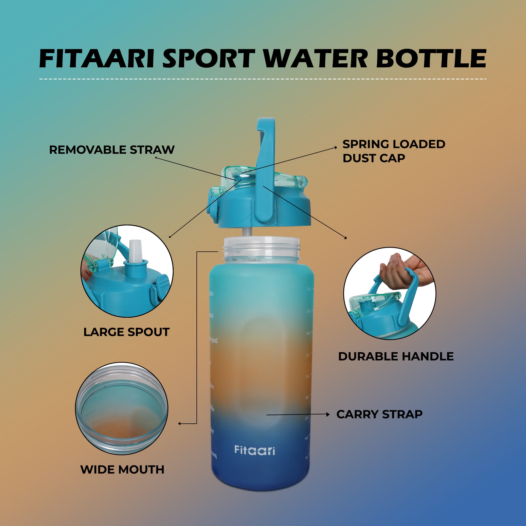 FITAARI Premium Motivational Water Bottle, 2 Litre