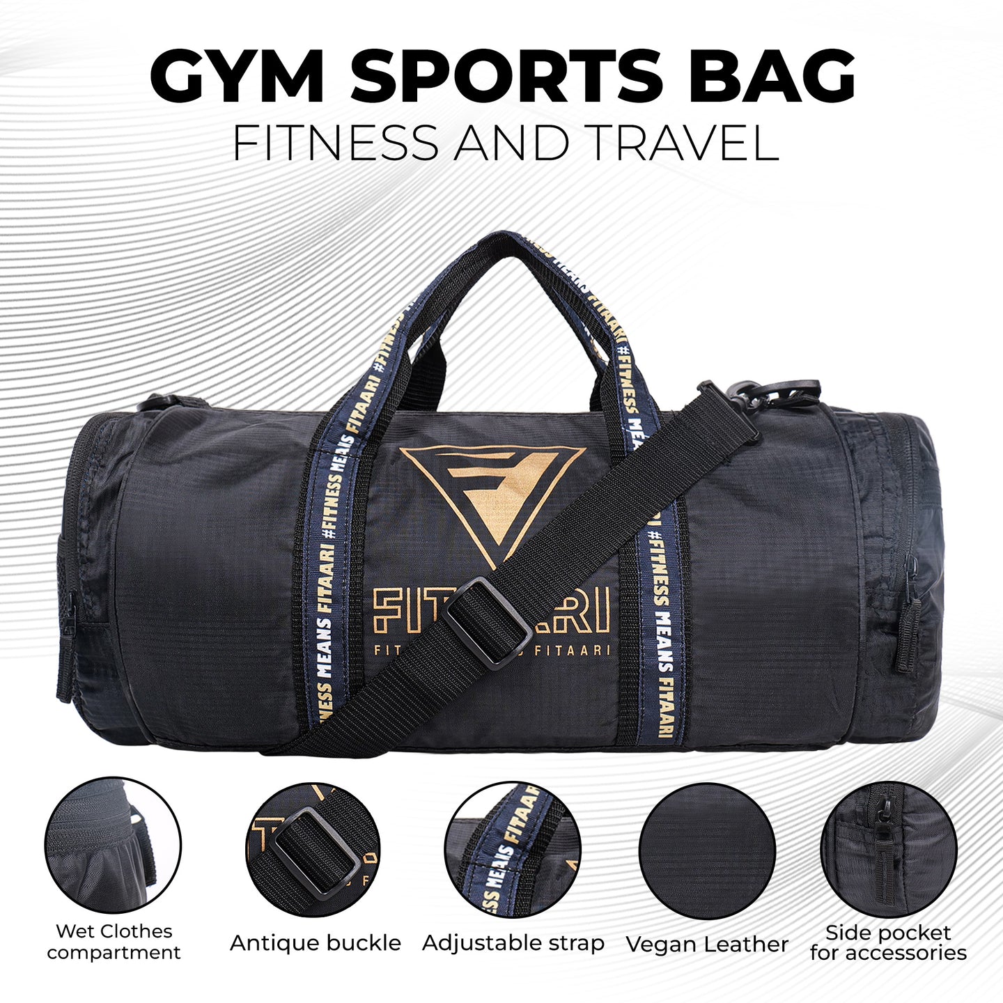 Fitaari Premium Gym Bag And  Shaker Bottle WIth Whey And Pill Container