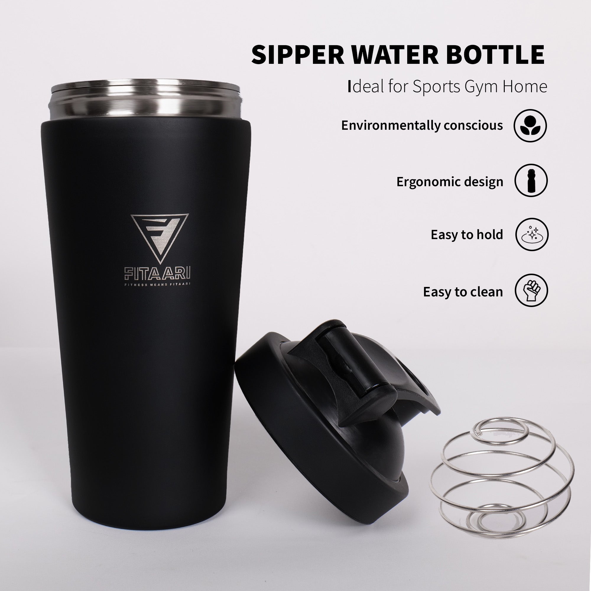 Fitaari Premium Black Steel Shaker And Premium Gym LeatherBag