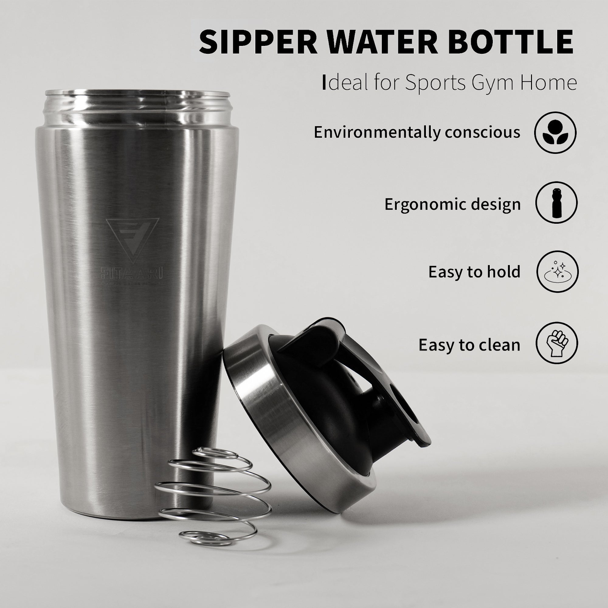 Fitaari Premium Black Steel Shaker Bottle